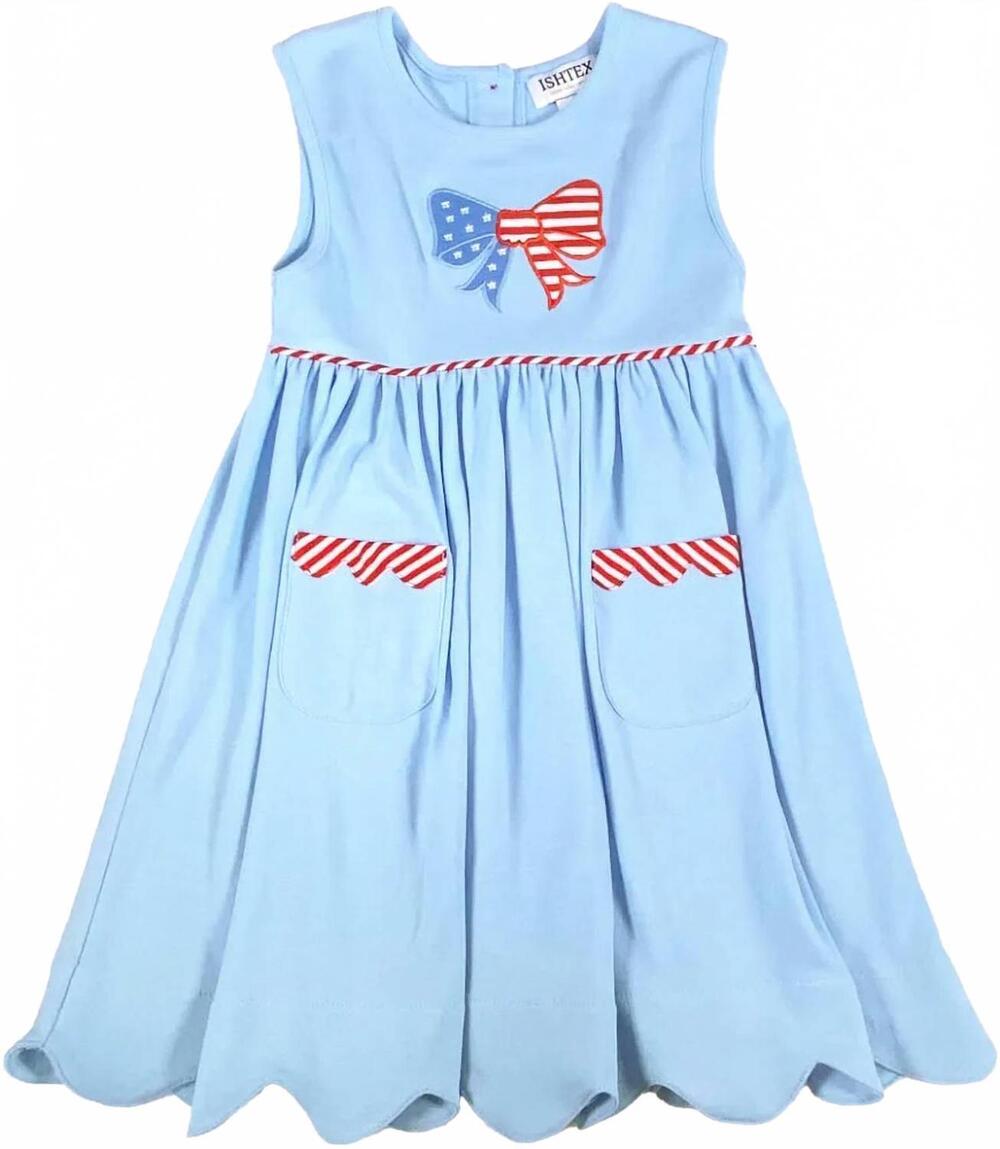 NEW ISHTEX kids' patriotic bow dress in blue